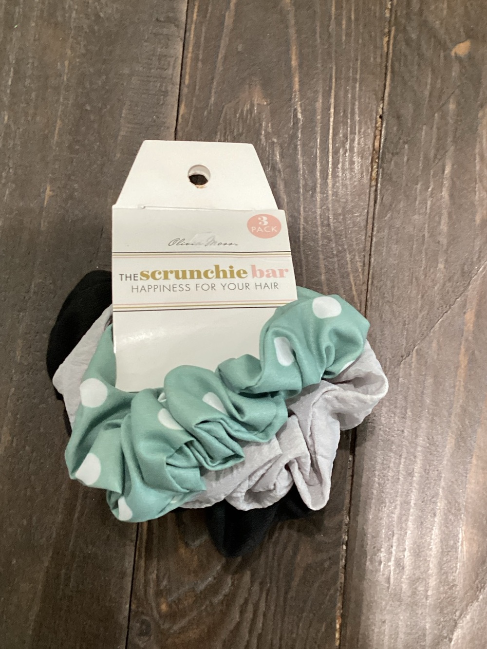 3-Pack Polka Dot & Solid Hair Scrunchies - Mint, Light Gray, Black